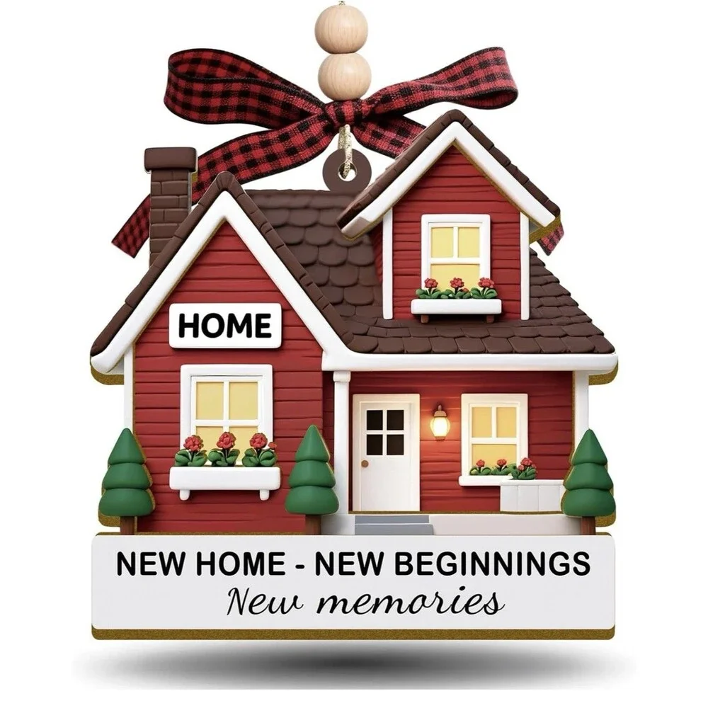 New Home Ornament – Red Wooden Housewarming Gift, Friends & New Home Realtors
